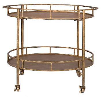 Oval 2-Tier Bar Cart on Casters Gold (34-1/2"Lx30"H) - Storied Home