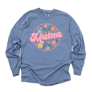 Simply Sage Market Women's Mama Flowers Circle Long Sleeve Garment Dyed Tee - 1 of 2