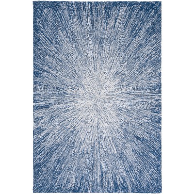 Blue and White Handmade Wool Tufted Area Rug 4' x 6'