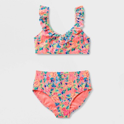 Cat & Jack Girls' Floral Ruffle Bikini Set - Cat & Jack™ PinkL — фото 2