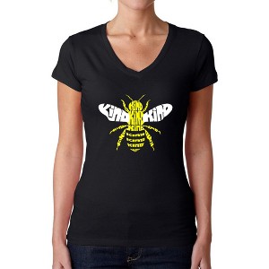 LA Pop Art Women's Word Art V-Neck T-Shirt - Bee Kind - 1 of 4