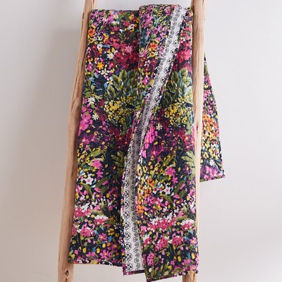 Basel Multicolor Floral Cotton Quilted Throw Blanket