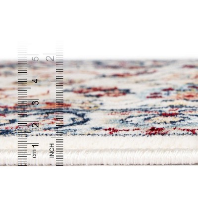 Ivory and Blue Synthetic Square Stain-Resistant Area Rug