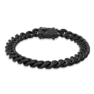 Steeltime Men's black ip stainless steel and simulated black diamonds thick cuban link chain bracelet - 1 of 4