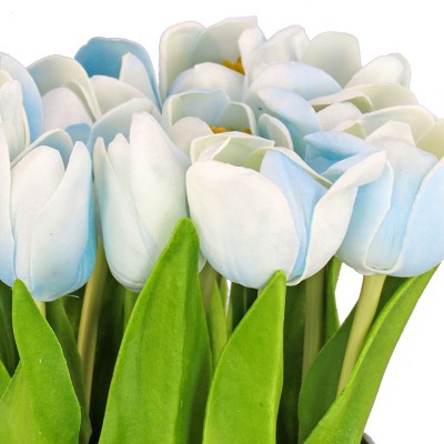 9.5" Light Blue Artificial Tulip Arrangement in Galvanized Metal Pot