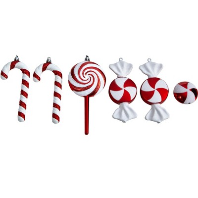 Nearly Natural 7-in Assorted Candy Holiday Christmas Deluxe Shatterproof Ornament Set of 6