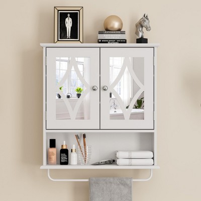 Heynemo Medicine Cabinet with Mirror, Vanity Wall Mounted Storage Cabinet with Adjustable Shelves and Towel Bar, for Bathroom, Laundry