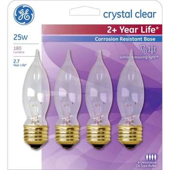 GE 25w 4pk Long Life Incandescent Chandelier Light Bulb White