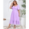 YESFASHION Womens Plus Size Square Neck Floral Print Summer Dress Ruffle Short Sleeve Tie Front Slit Hem Boho Maxi Dress - 2 of 4