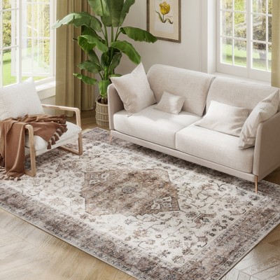 HOMCOM Area Rug, Vintage Machine Washable Rug, Non-Slip Floor Carpet for Living Room, Bedroom, Dining Room, Home Office