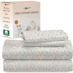 Soft 100% Cotton Sheets Set - Cooling Durable Sateen, Deep Pocket - by California Design Den - 1 of 4
