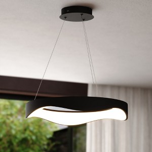 VAXCEL Bowen 1-Light 20.5 in. Wide Black Modern Round Chandelier, White Frosted Acrylic Shade, Integrated LED, Adjustable Height - 1 of 4