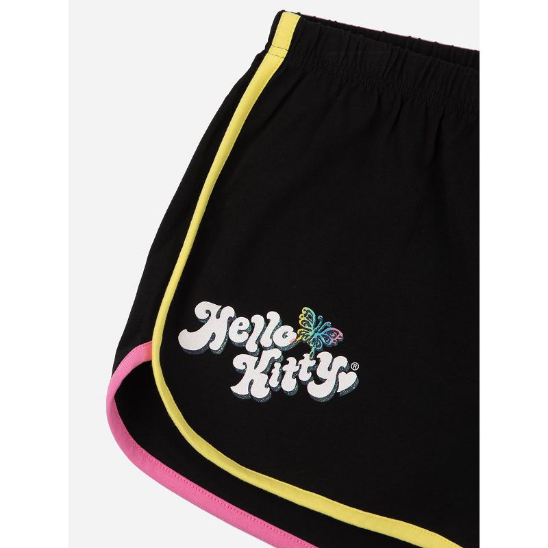 Hello Kitty Butterfly Glitter Print Women's Black Lounge Shorts, 3 of 7