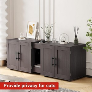 Double Cage Cat Litter Box Enclosure Furniture – Hidden Wooden Enclosed House for 2 Cats, 55" L x 17.7" W x 22.5" H – Discreet Odor-Control Design - 1 of 4