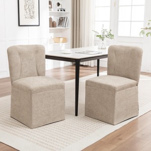 Set of 2 Modern Linen Dining Chairs with Padded Seat and Backrest, Upholstered Armless Dining Chairs for Dining Room or Kitchen-Panipeachy - 1 of 4