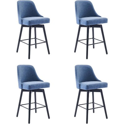 26" Counter Height Barstools, Modern Swivel Bar Stools Set of 4, Mid Century Bar Chairs with Back & Wood Legs for Dining Room Kitchen Island, Blue