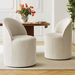 Modern Upholstered Dining Chair with Castors Round Barrel Dining Room Chair Linen Dining Chairs Set of 2 for Kitchen -Tanpinhause - 1 of 4