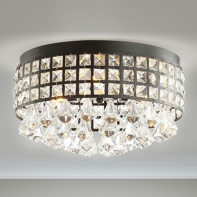 Meredith 14.5" Black Crystal Drum LED Flush Mount