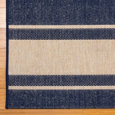 Paseo Navy and Beige Striped Outdoor Rug 5'3"x7'