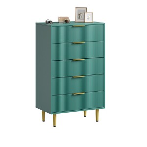 Fluted Dresser for Bedroom with Drawers, Wooden Chest of Drawers with Metal Handle & Feet, Natural Dresser for Living Room, Hallway, Bedroom - 1 of 4