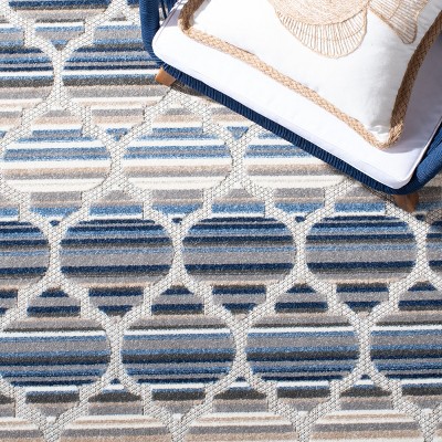 Cabana Geometric Easy-Care Blue/Grey Square Area Rug 3'x3'