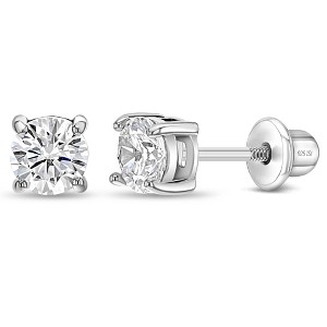 Girl's Classic Setting Solitaire Screw Back Sterling Silver Earrings - In Season Jewelry - 1 of 4