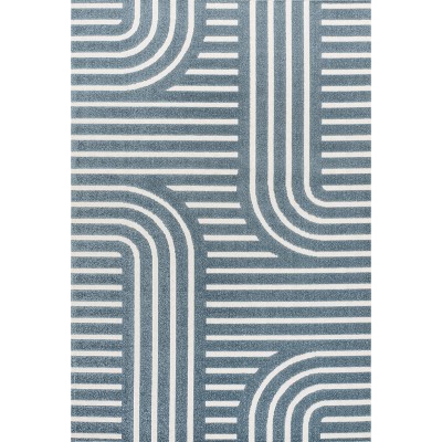 Navy and Cream Synthetic Stripe 3 ft. x 5 ft. Area Rug