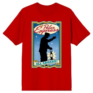 Polar Express Conductor With Lantern All Aboard Men's Red Crew Neck Short Sleeve Graphic Tee - 1 of 3