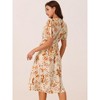 Seta T Women's Summer Casual Floral Puff Sleeve Round Neck Cutout Waist Boho Midi Dress - 4 of 4