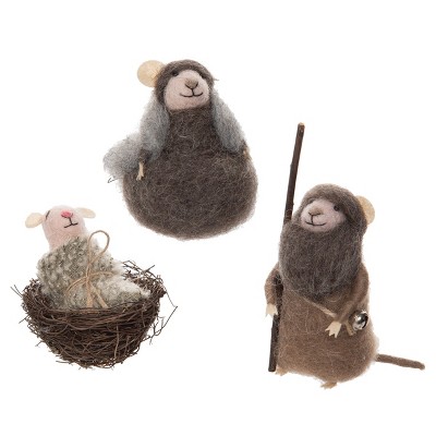 Gallerie II Mouse Nativity Holiday Christmas Xmas Ornament Wool Set of 3