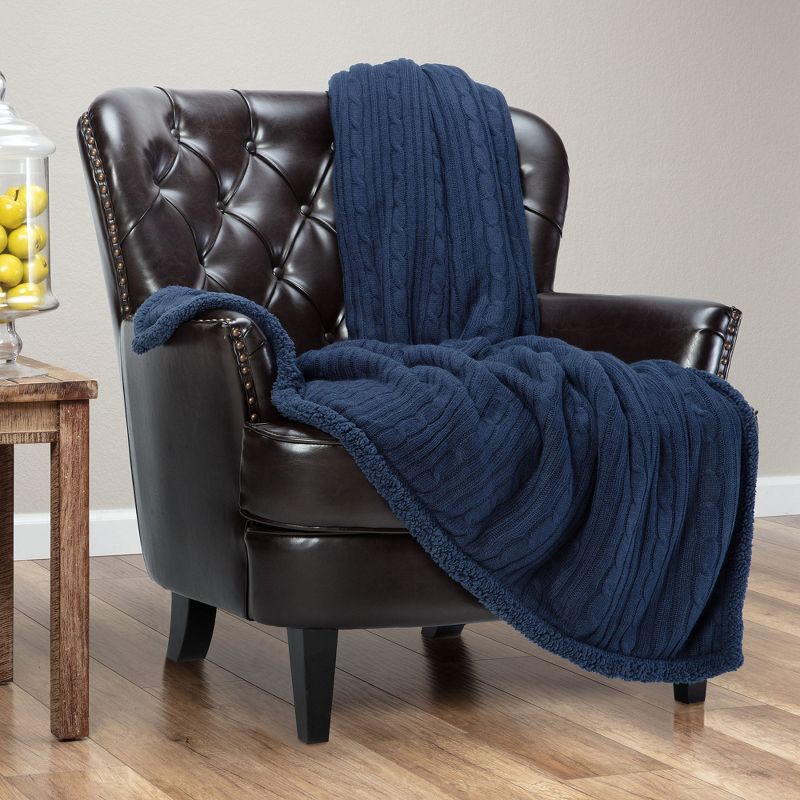 Chanasya Cable Knit Throw Blanket with Plush Faux Shearling Side, 4 of 10