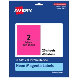 Avery Neon Magenta Paper Labels, 5.5" x 8.5" Rectangle - 1 of 4