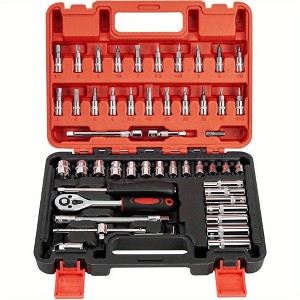 53 Pieces 1/4 inch Drive Socket Ratchet Wrench Tool Set with Bit Socket Set Metric and Extension Bar for Auto Repairing and Household - 1 of 4