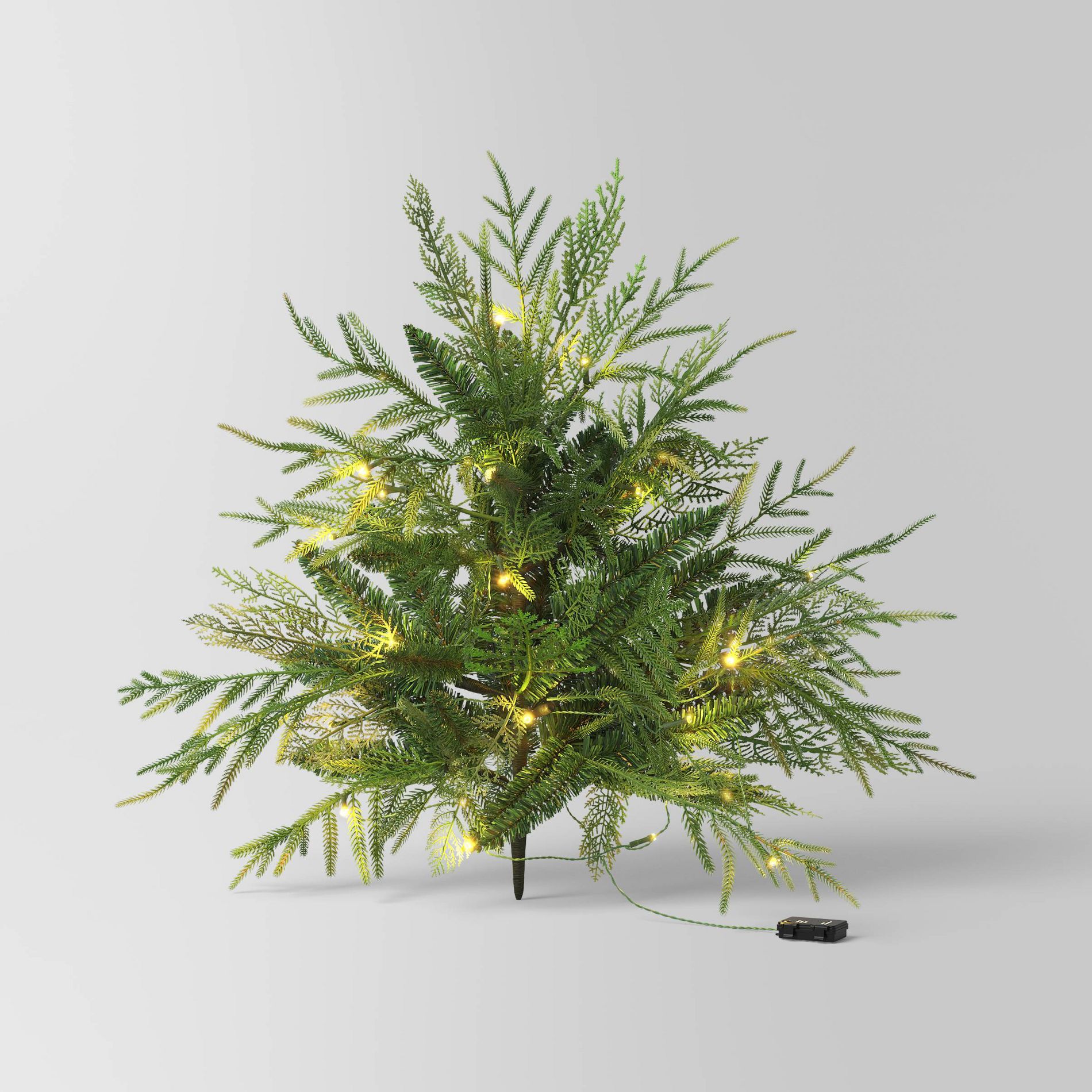 24" Pre-Lit Christmas Norfolk Cedar Artificial Greenery with Ground Stake - Wondershop™