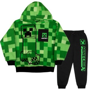 Minecraft Big Boys Creeper Fleece Hoodie and Jogger Pants 2-Piece Outfit Set - Green, 8 - 1 of 4
