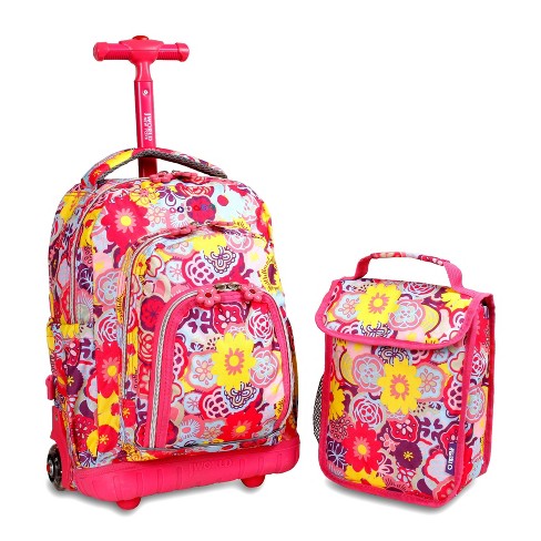 JWorld Lollipop 16 Rolling Backpack with Lunch Kit - Pink/Blue