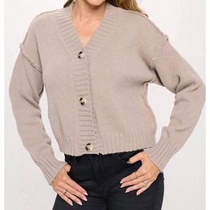 Women's Thick Knit Long Sleeve Cardigan with Buttons - reneec. - 1 of 4