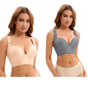 INSPIRE CHIC 2 Pcs Women's Wirefree Convertible Tummy Control 6 Hooks Push Up Bras - 1 of 4