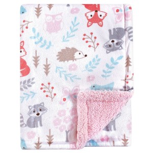 Hudson Baby Infant Girl Plush Blanket with Faux Shearling Back, Girl Woodland, One Size - 1 of 1