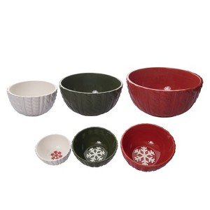 Transpac Dolomite 10.5 in. Multicolor Christmas Nesting Bowls Set of 3 with Knit Texture - 1 of 3