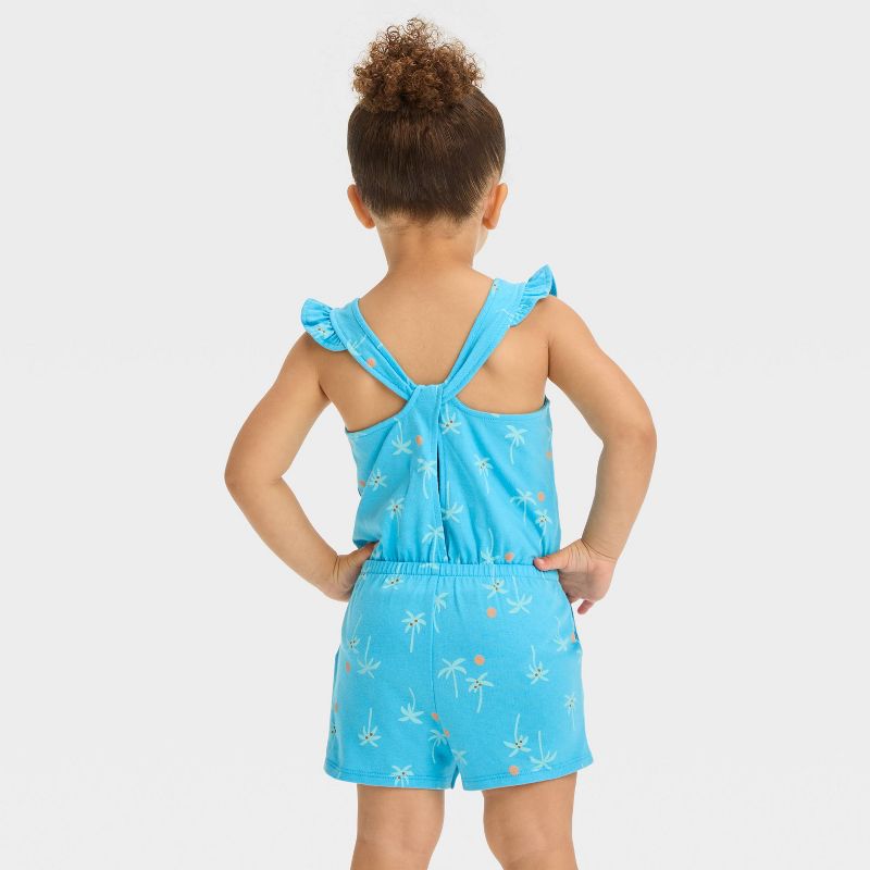 Toddler Girls' Ocean Palm Trees Romper - Cat & Jack™ Blue, 3 of 5