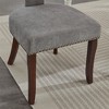 Mid-Century Modern Dining Chairs Set Of 2, Farmhouse Linen Fabric Upholstered Accent Chair with Curved Backrest & Copper Studs Around, Hardwood Frame - 3 of 4