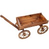 DOMETOUR Wood Wagon Flower Planter Pot Stand W/Wheels Home Garden Outdoor Decor - 4 of 4