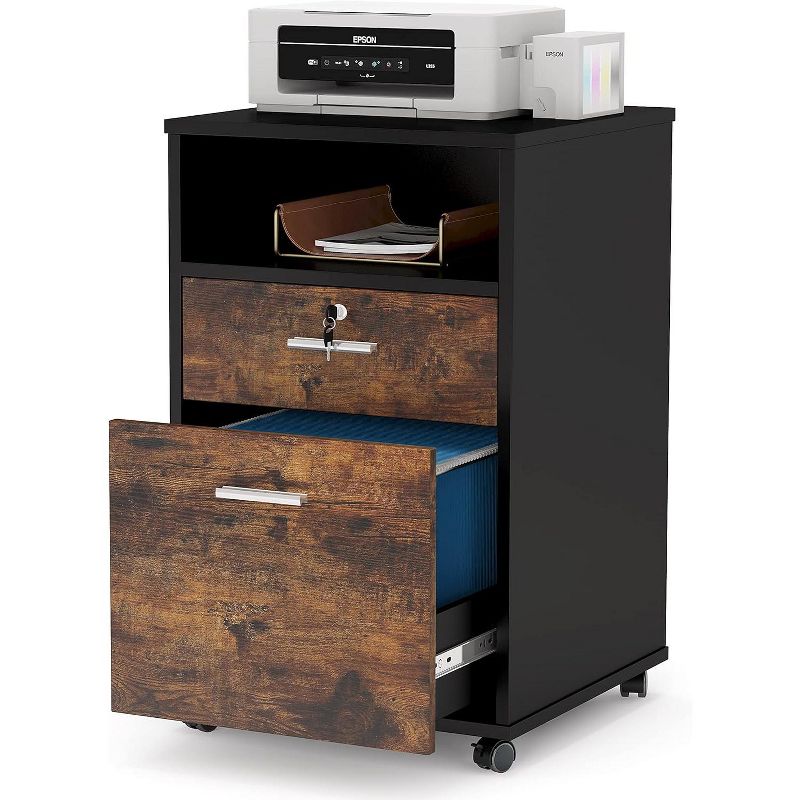 Tribesigns 2 Drawers Wood File Cabinet with Lock, Printer Stand with Rolling Wheels, 1 of 7