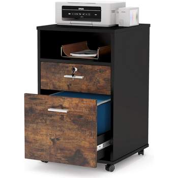 Tribesigns 2 Drawers Wood File Cabinet with Lock, Printer Stand with Rolling Wheels