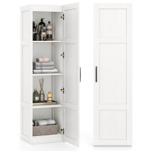 Costway 4-Tier Storage Cabinet with Door Freestanding Bathroom Cabinet for Small Space Black/Natural/White - 1 of 4