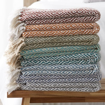 Aqua Blue Double Diamond 50x60 Cotton Throw Blanket