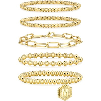 adoyi Gold Bracelets for Women Waterproof, 14K Gold Plated Beaded Strand Bead Ball Bracelets stack