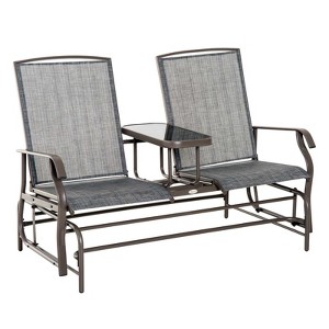 Outsunny 2-Person Outdoor Glider Bench w/ Center Table, Steel Frame for Backyard Garden Porch - 1 of 4