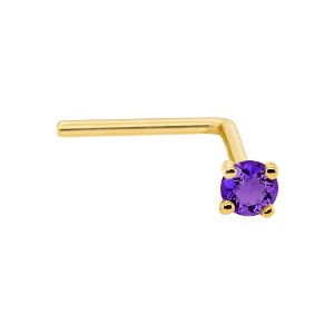 Jewelry Avalanche 22G 14K Gold L-shape Nose Stud with Amethyst Gemstone - 1 of 2